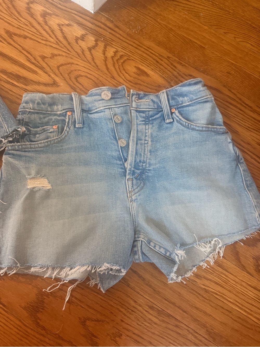 Mother High-Rise Light Blue Denim Cutoff Shorts
